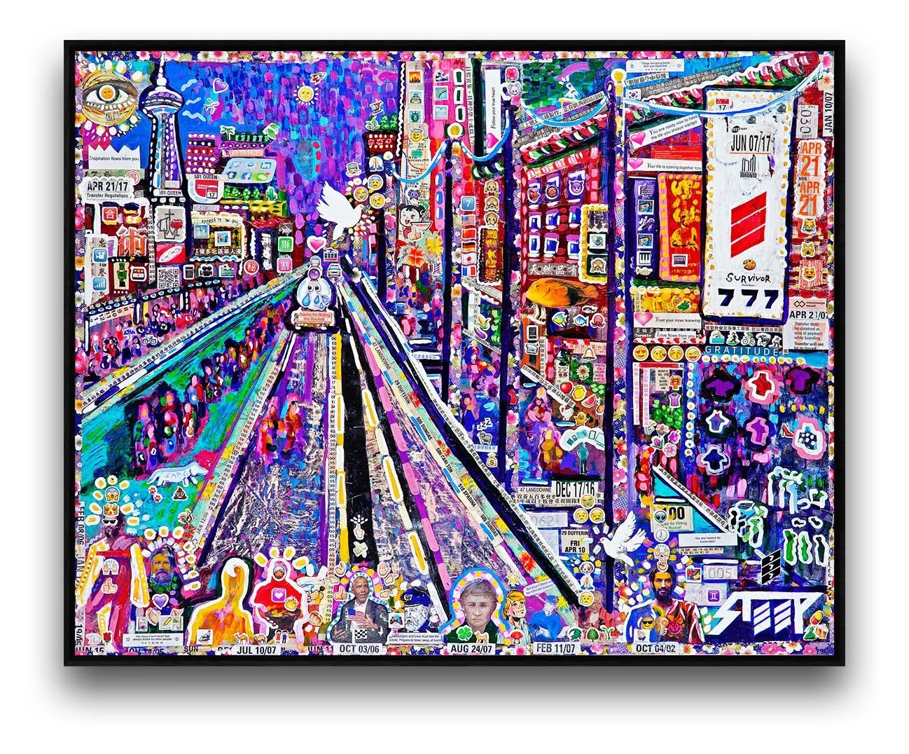 The Day of Transcendence by STEEP Daniels, Toronto Chinatown collage shown framed